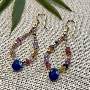 Blue Sapphire Drop Loop Earrings